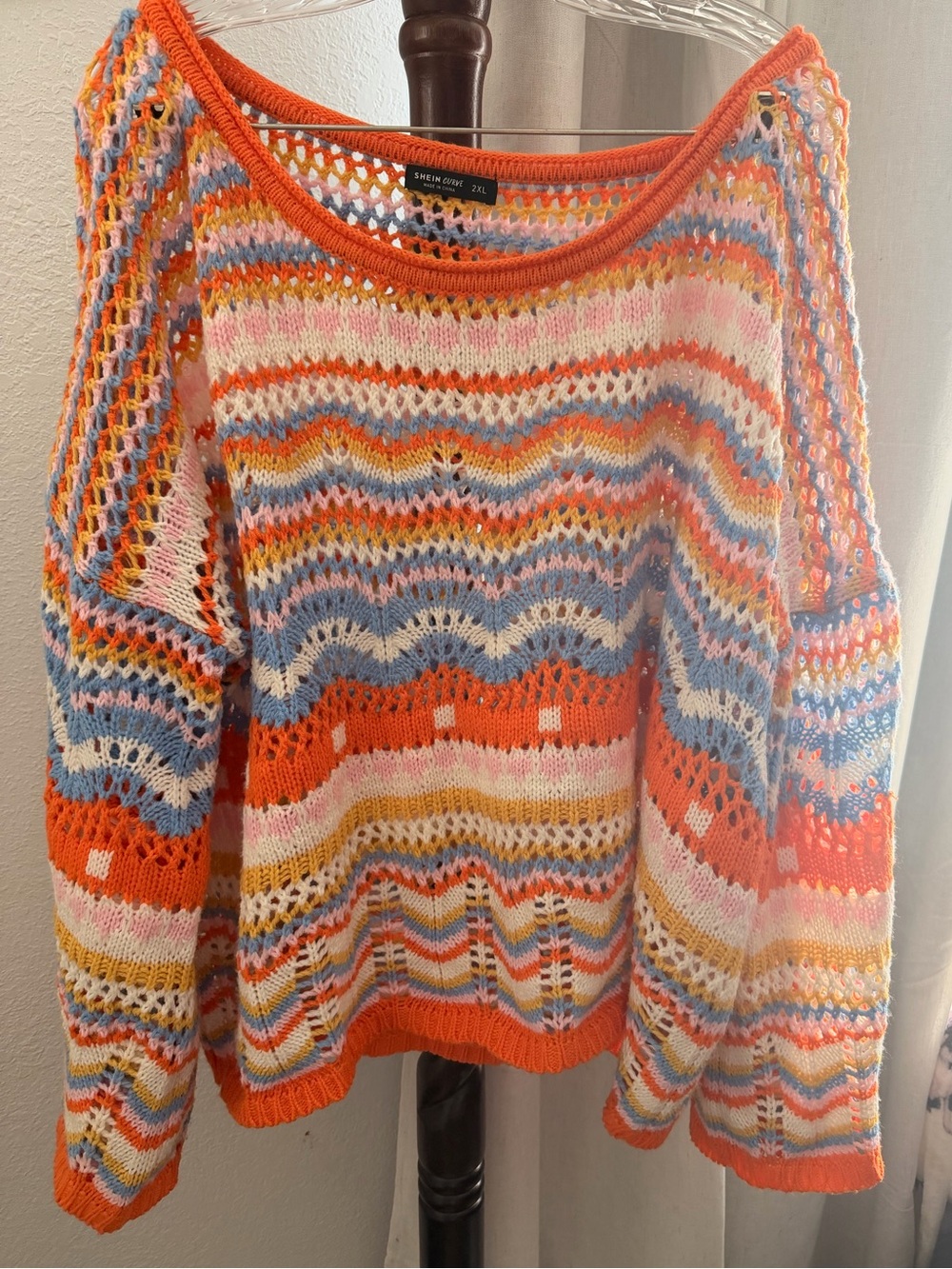 SHEIN Curve Multicolor Open-Knit Sweater